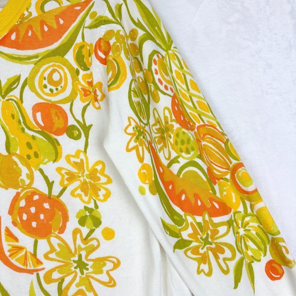 Bob Mackie Summer Harvest Button Front Cardigan Size Large Floral Fruit Art - Picture 3 of 8